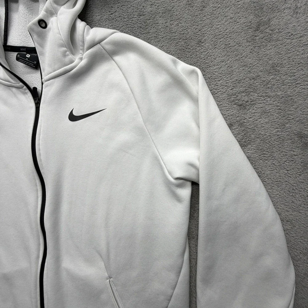 Nike Hoodie Mens M White Full Zip Hooded Lined Dri-FIT Swoosh 931996-100